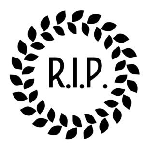 Random image: Funeral wreath with R.I.P. label. Rest in peace. Simple flat black illustration.